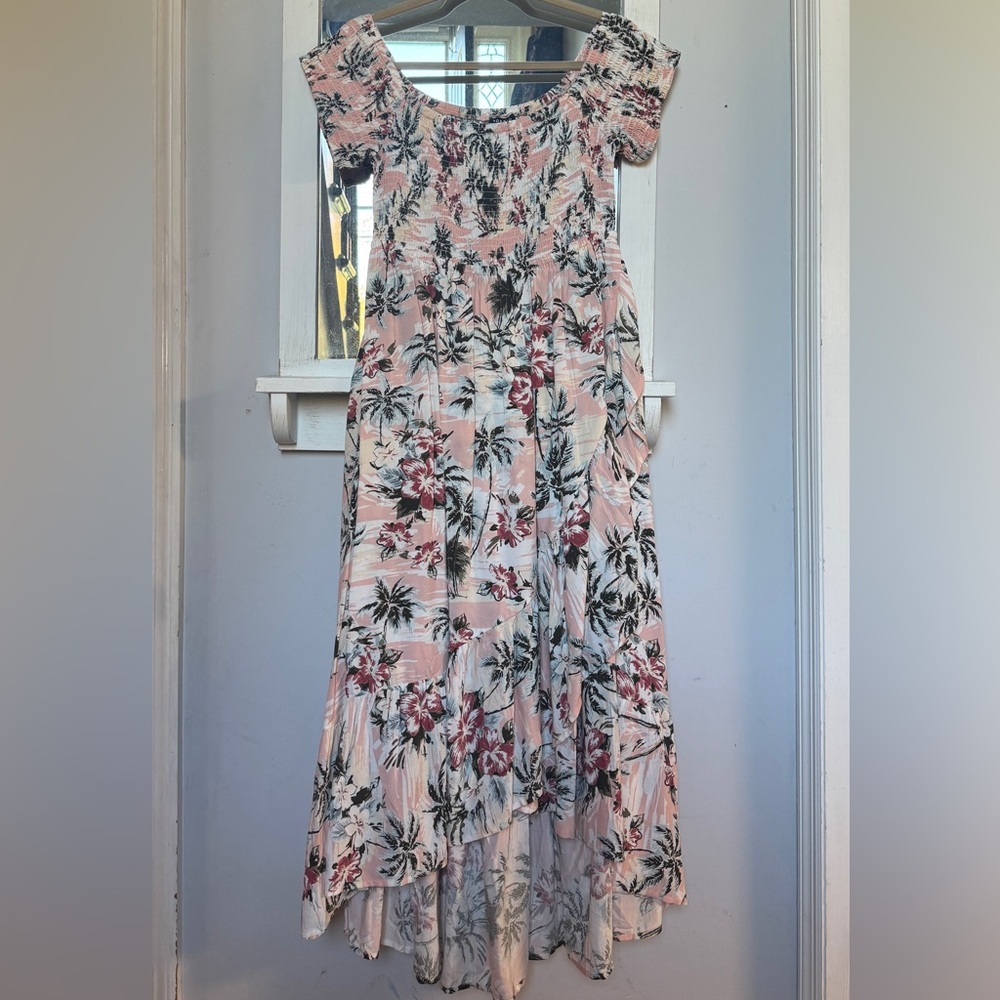 Torrid Maxi Challis Off Shoulder Troical Tulip Hi-Low Dress Size L/12/torrid 0